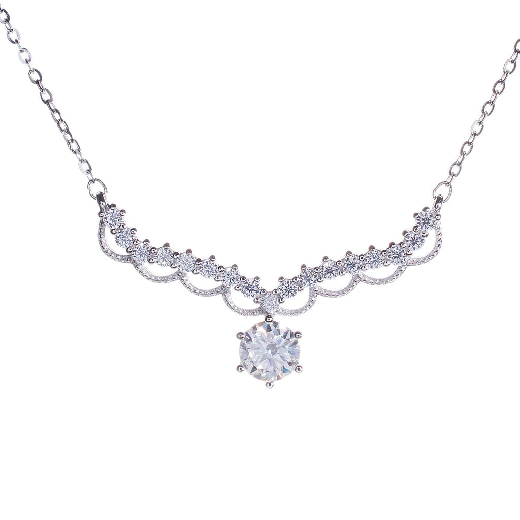 S925 Sterling Silver Moissanite Lace Arc Pendant Necklace
