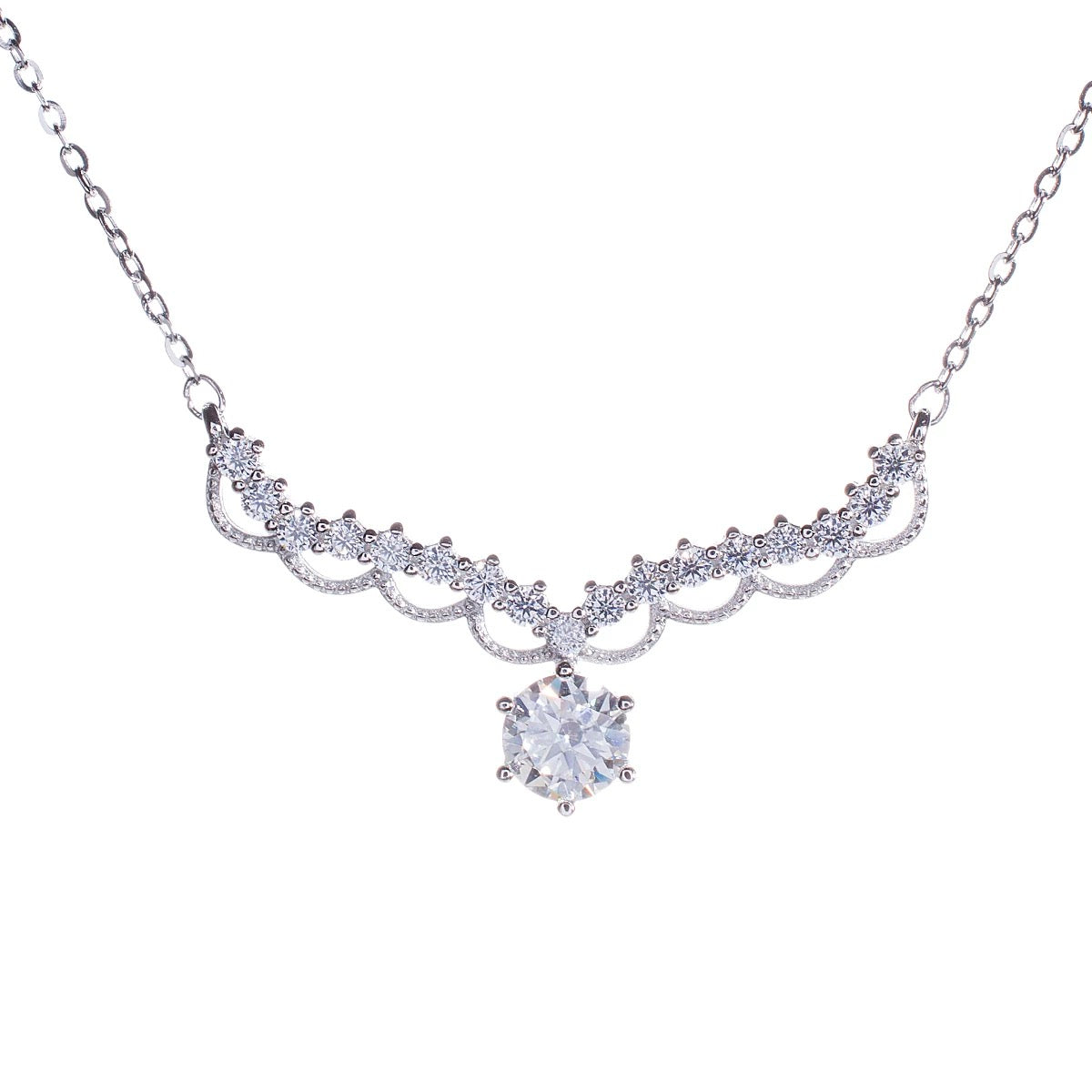 S925 Sterling Silver Moissanite Lace Arc Pendant Necklace