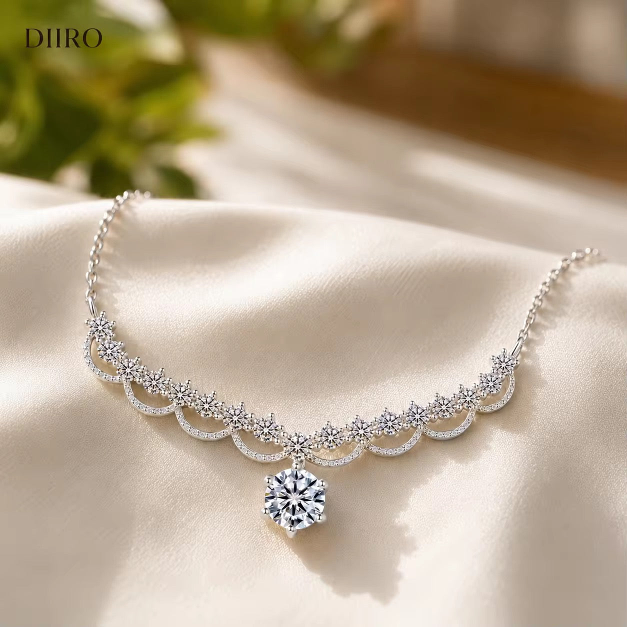 S925 Sterling Silver Moissanite Lace Arc Pendant Necklace
