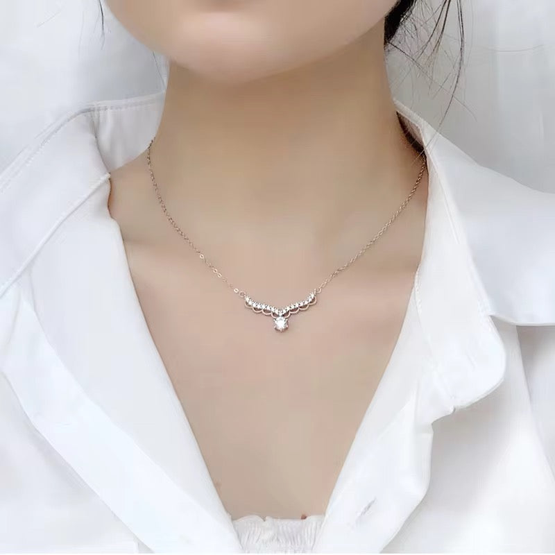 S925 Sterling Silver Moissanite Lace Arc Pendant Necklace