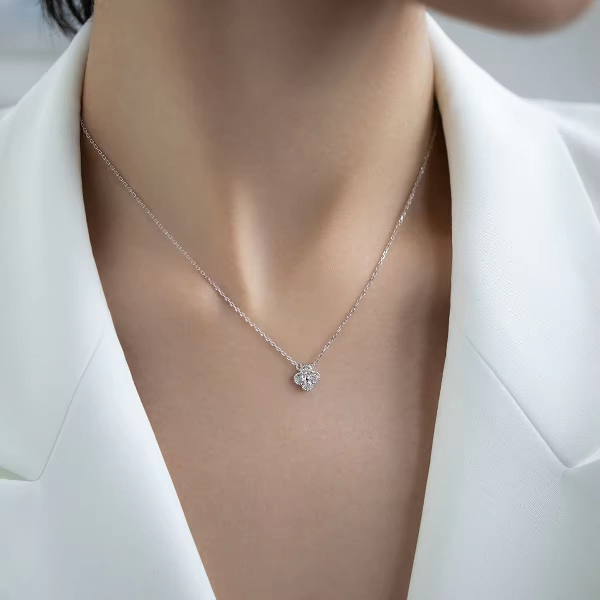 S925 Sterling Silver Lucky Four Leaf Clover Necklace
