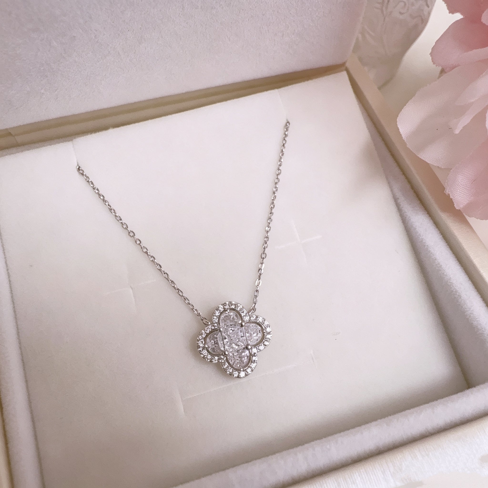 S925 Sterling Silver Lucky Four Leaf Clover Necklace
