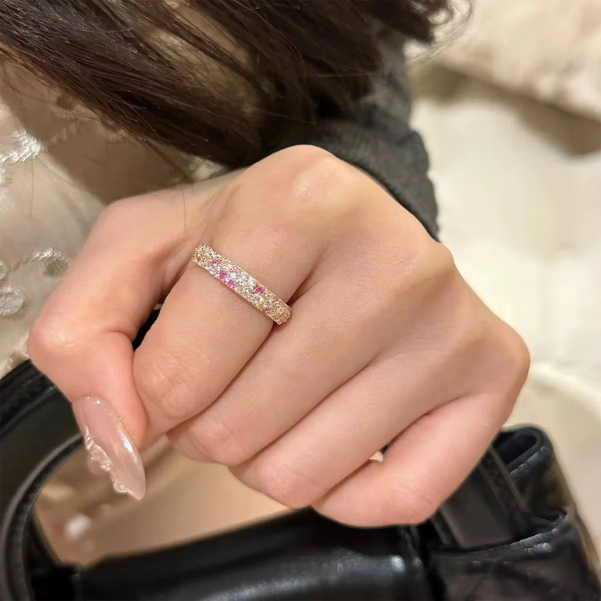 S925 Sterling Silver Gradient Pink Ring
