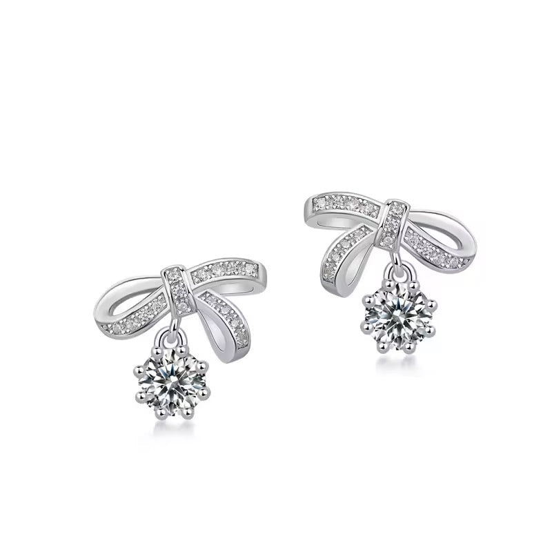 S925 Sterling Silver Ribbon Moissanite Earrings (GRA)