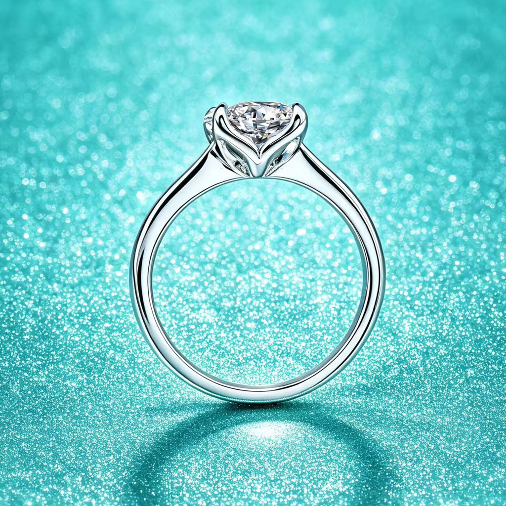 S925 Sterling Silver Classic Four-Prong Moissanite Ring | 1CT & 2CT
