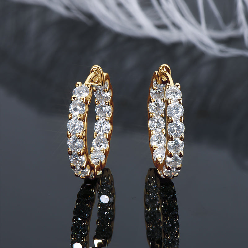 S925 Sterling Silver Moissanite Row Inlaid Round Cut Earrings (GRA)