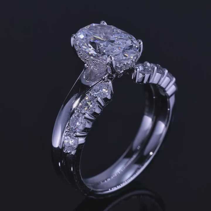 S925 Sterling Silver Lab Grown Diamond Oval Ring Set
